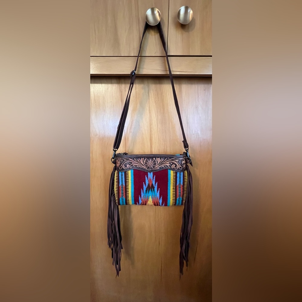 Cross Body Hand Tooled Saddle Blanket Genuine Leather Bag